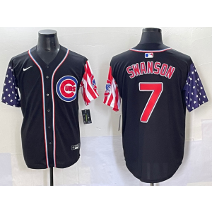 MLB Cubs 7 Dansby Swanson Black USA Flag Nike Cool Base Men Jersey