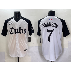 MLB Cubs 7 Dansby Swanson Black White Nike Cool Base Men Jersey