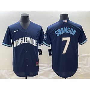 MLB Cubs 7 Dansby Swanson Blue City Nike Cool Base Mne Jersey
