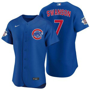 MLB Cubs 7 Dansby Swanson Blue Nike Cool Base Men Jersey