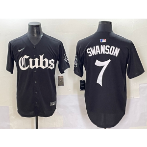 MLB Cubs 7 Dansby Swanson New Black Nike Cool Base Men Jersey