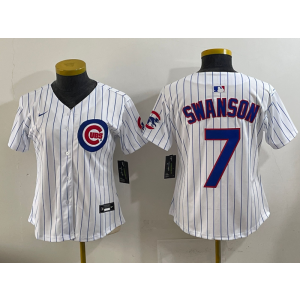 MLB Cubs 7 Dansby Swanson White Nike Cool Base Women Jersey