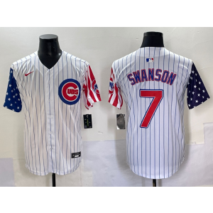 MLB Cubs 7 Dansby Swanson White USA Flag Nike Cool Base Men Jersey 1