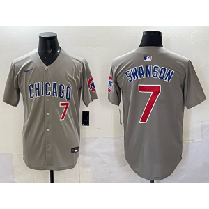 MLB Cubs 7 Swanson Grey Nike Cool Base Men Jersey