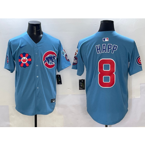 MLB Cubs 8 Ian Happ Light Blue 2025 Tokyo Series Nike Cool Base Men Jersey