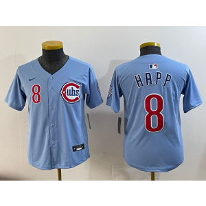 MLB Cubs 8 Ian Happ Light Blue Nike Cool Base Youth Jersey