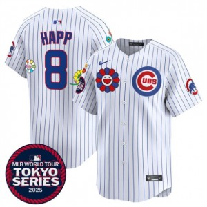 MLB Cubs 8 Ian Happ White 2025 Tokyo Series Nike Cool Base Men Jersey