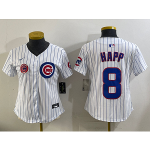 MLB Cubs 8 Ian Happ White Nike Cool Base Women Jersey