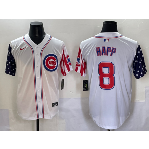 MLB Cubs 8 Ian Happ White USA Flag Nike Cool Base Men Jersey