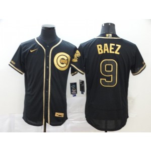 MLB Cubs 9 Javier Baez Black Gold Nike Cool Base Men Jersey