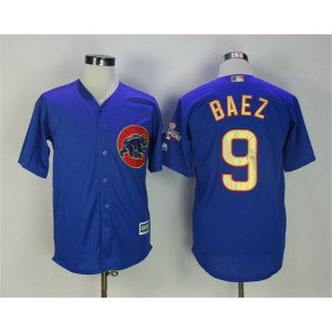 MLB Cubs 9 Javier Baez Blue World Series Champions Gold Program Cool Base Men Jersey