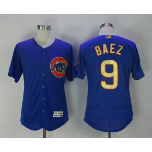 MLB Cubs 9 Javier Baez Blue World Series Champions Gold Program Flexbase Men Jersey