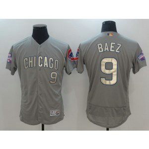 MLB Cubs 9 Javier Baez Grey World Series Champions Gold Program Flexbase Men Jersey