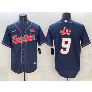 MLB Cubs 9 Javier Baez Navy Nike Cool Base Men Jersey