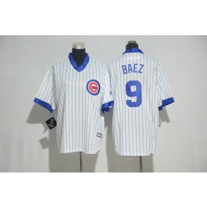 MLB Cubs 9 Javier Baez White Cooperstown Cool Base Men Jersey
