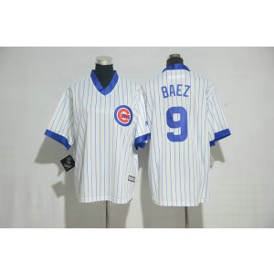 MLB Cubs 9 Javier Baez White Throwback Cool Base Youth Jersey
