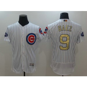 MLB Cubs 9 Javier Baez White World Series Champions Gold Program Flexbase Men Jersey