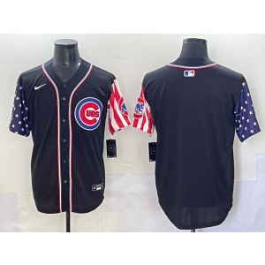 MLB Cubs Blank Black USA Flag Nike Cool Base Men Jersey