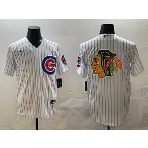 MLB Cubs Blank Blackhawks Logo White Nike Cool Base Men Jersey