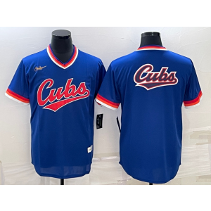 MLB Cubs Blank Blue Baseball Logo Nike Throwback Men Jersey
