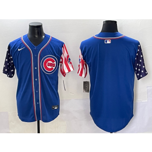 MLB Cubs Blank Blue USA Flag Nike Cool Base Men Jersey