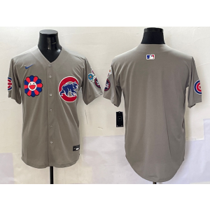 MLB Cubs Blank Grey Nike Cool Base Men Jersey
