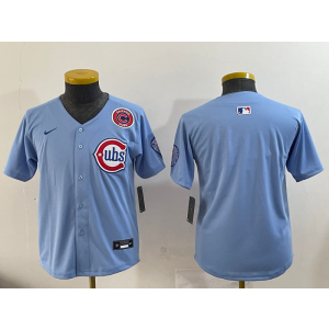 MLB Cubs Blank Light Blue Nike Cool Base Youth Jersey