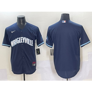 MLB Cubs Blank Navy Nike Cool Base Men Jersey