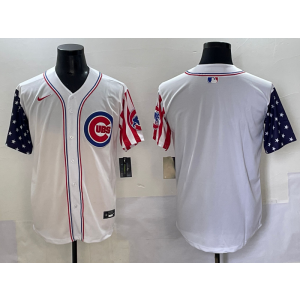 MLB Cubs Blank White USA Flag Nike Cool Base Men Jersey