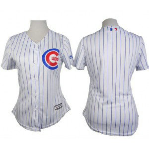 MLB Cubs Blank White With Blue Strip Fashion Women Jersey