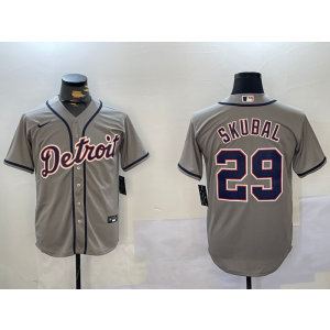 MLB Detroit Tigers 29 Skubal Grey Nike Cool Base Men Jersey