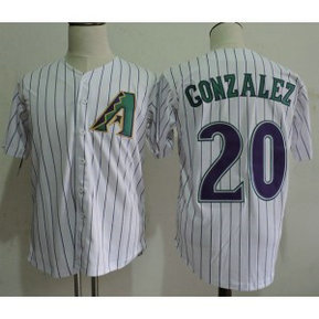 MLB Diamondbacks 20 Luis Gonzalez White Strip Throwback Men Jersey