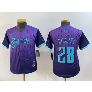 MLB Diamondbacks 28 Suarez Purple 2025 City Connect Nike Cool Base Youth Jersey