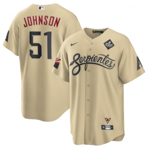 MLB Diamondbacks 51 Randy Johnson Gold 2023 World Series City Connect Nike Cool Base Men Jersey