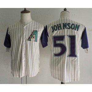 MLB Diamondbacks 51 Randy Johnson White Throwback Men Jersey
