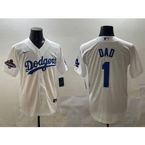 MLB Dodgers 1 Dad White 2024 World Series Champion Nike Cool Base Men Jersey