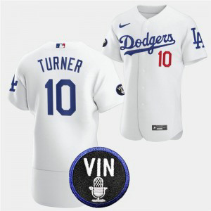 MLB Dodgers 10 Justin Turner 2022 White Vin Scully Patch Nike Flexbase Men Jersey