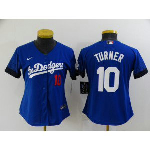 MLB Dodgers 10 Justin Turner Royal 2021 City Connect Cool Base Women Jersey