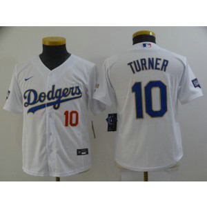 MLB Dodgers 10 Justin Turner White Gold Nike Cool Base Youth Jersey