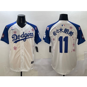 MLB Dodgers 11 佐佐木朗希 White Blue 2025 Tokyo Series Nike Cool Base Men Jersey