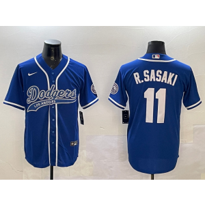 MLB Dodgers 11 R.Sasaki Baseball Blue Nike Cool Base Men Jersey