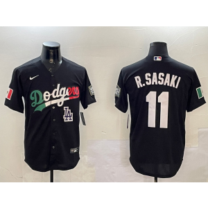 MLB Dodgers 11 R.Sasaki Black Mexico Nike Cool Base Men Jersey