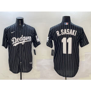 MLB Dodgers 11 R.Sasaki Black Nike Cool Base Men Jersey