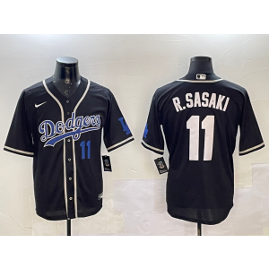 MLB Dodgers 11 R.Sasaki Black White Nike Cool Base Men Jersey