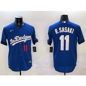 MLB Dodgers 11 R.Sasaki Blue Cool Base Men Jersey