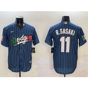 MLB Dodgers 11 R.Sasaki Blue Mexico Nike Cool Base Men Jersey