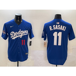 MLB Dodgers 11 R.Sasaki Blue Nike Cool Base Men Jersey