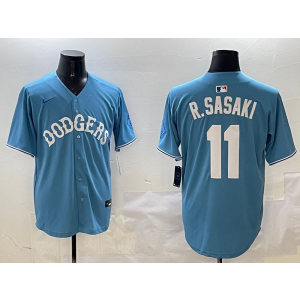 MLB Dodgers 11 R.Sasaki Blue Nike Cool Base Men Jersey