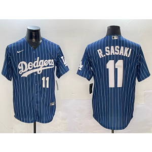 MLB Dodgers 11 R.Sasaki Blue Stripe Nike Cool Base Men Jersey