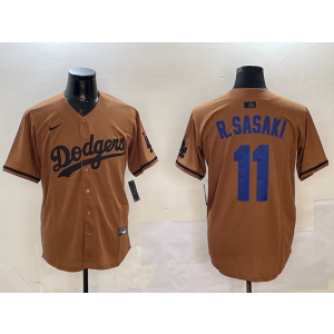 MLB Dodgers 11 R.Sasaki Brown Nike Cool Base Men Jersey
